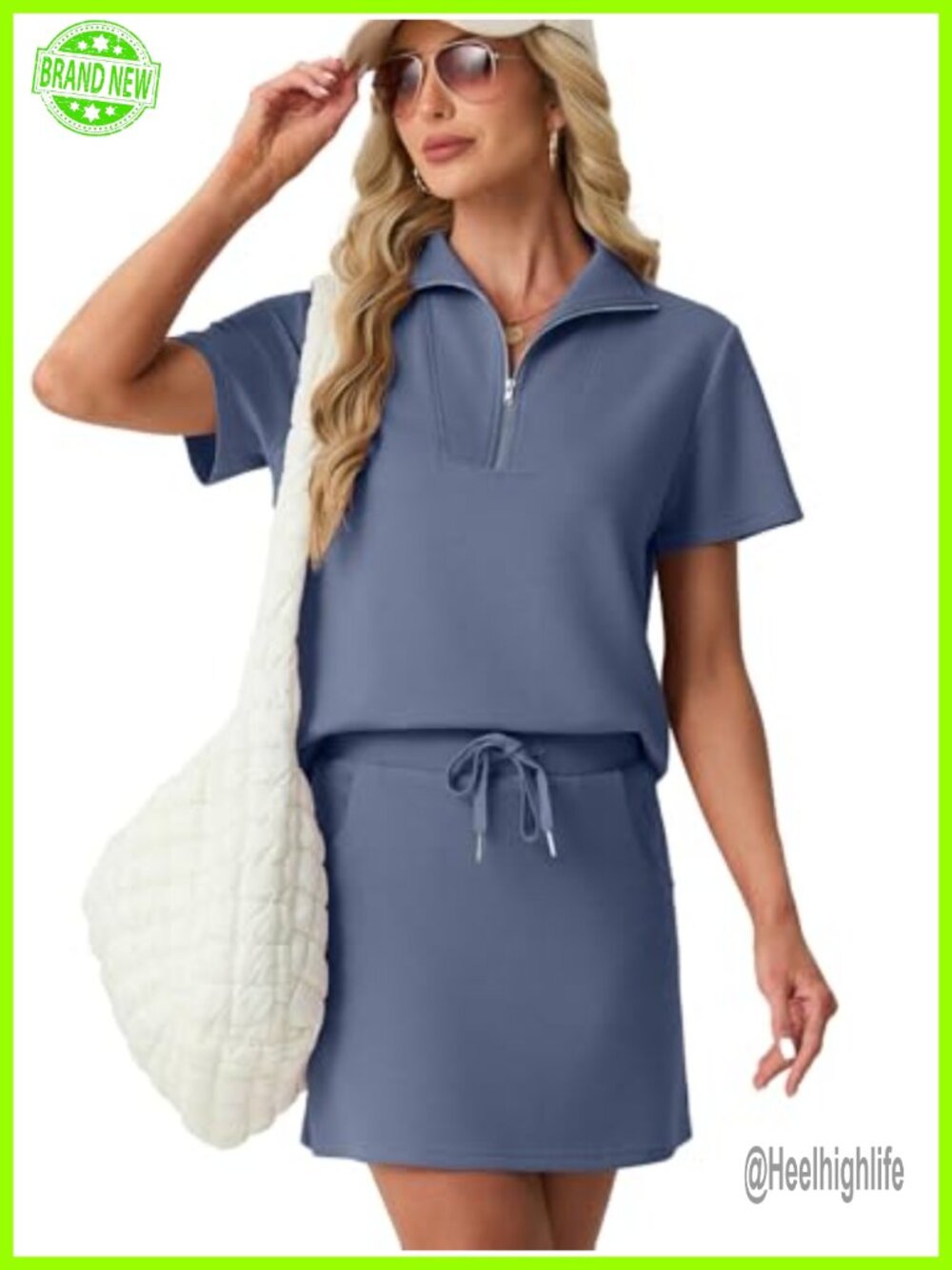 Women's 2 Piece Skort Set Half Zip Short Sleeve Top Pocketed Tennis Skirt